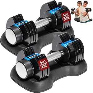 Lifepro Adjustable Dumbbells Set – Quick Adjustment, Anti Slip Handle – Space Saving &