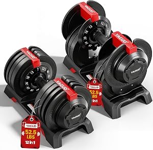 Yagud Adjustable Dumbbell Set, 52.5/90 lbs Weights Dumbbells, 1 Hand Rotation, Safety Lock