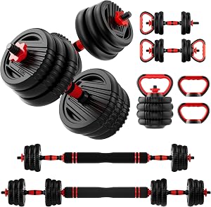 SCEPKN Adjustable Dumbbell Set, 10/20/30/45/70/90lbs Free Weight Set with Connector, 5 in1