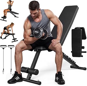 Adjustable Weight Bench for Home Gym, 600LBS Capacity Foldable Workout Bench with 7 Backre