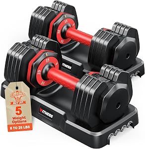 Rendpas Adjustable Dumbbells Set of 2, 5-in-1/10-in-1/16-in-1 Quick-Lock Hand Weights 25/5